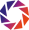 Ein kreisförmiges Logo mit den Farben Lila, Orange und Blau.