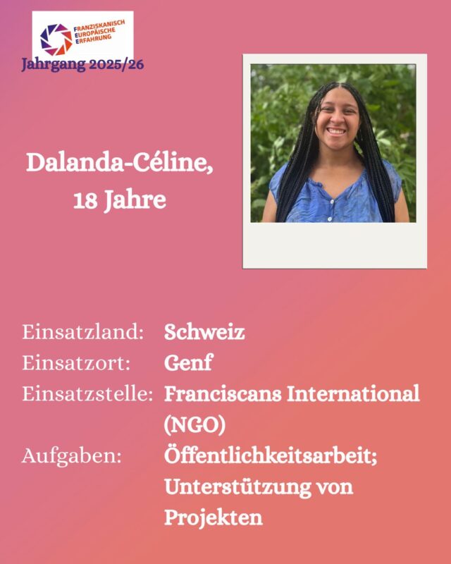 Heyy, ich bin Dalanda-Céline, 18 Jahre alt und gehe ab Januar, nach meinem Au-Pair in Paris, nach Genf. Da ich später auch im politischen Bereich arbeiten möchte, war für mich die Einsatzstelle in Genf besonders interessant, um die Arbeit einer NGO besser kennenzulernen. Ich kann es jedenfalls kaum erwarten, meinen Freiwilligendienst anzutreten

#freiwilligendienst #ijfd #genf #ngo #franciscansinternational #🌍 #franziskanischeuropäischeerfahrung